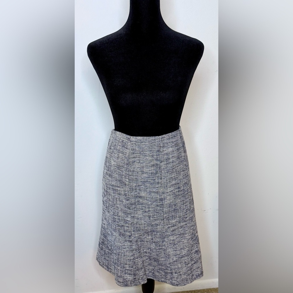 Talbots preppy tweed gray navy blue A line skirt fully lined feminine  12 EUC